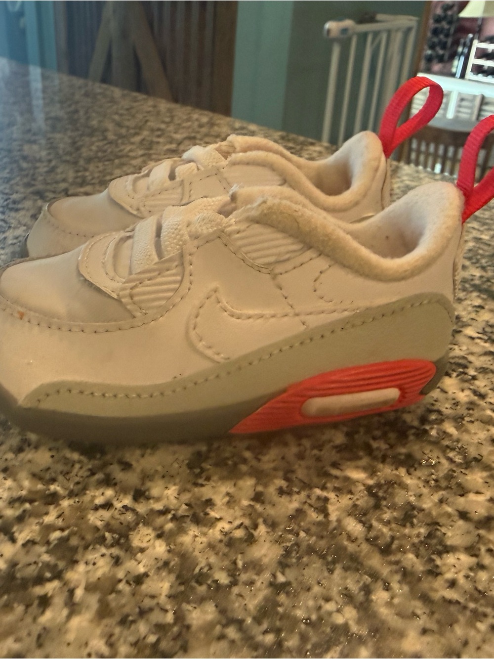 Nike Kids White and Gray Sneakers with Red Pull Tab